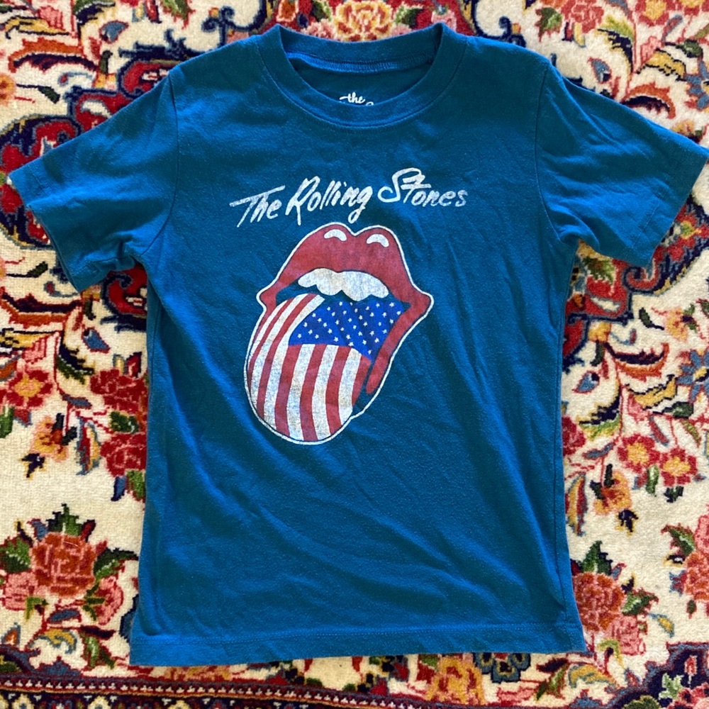 Kids Retro Blue Rolling Stones American Flag T Shirt Tee